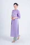 BDA50158 - Áo dài cách tân vải tơ cổ tàu tay loe thân áo thêu hoa kèm dây tua rua trang trí - Ảnh 62