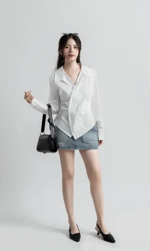 Chân váy nữ dáng a jean ngắn 2túi vuông 3146 ac