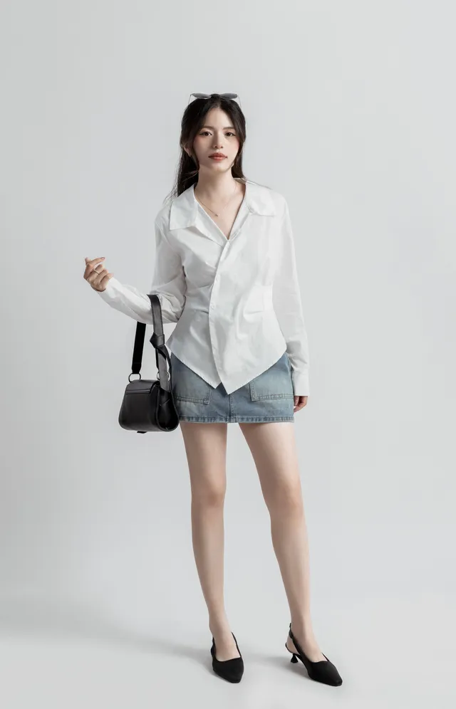 Chân váy nữ dáng a jean ngắn 2túi vuông 3146 ac