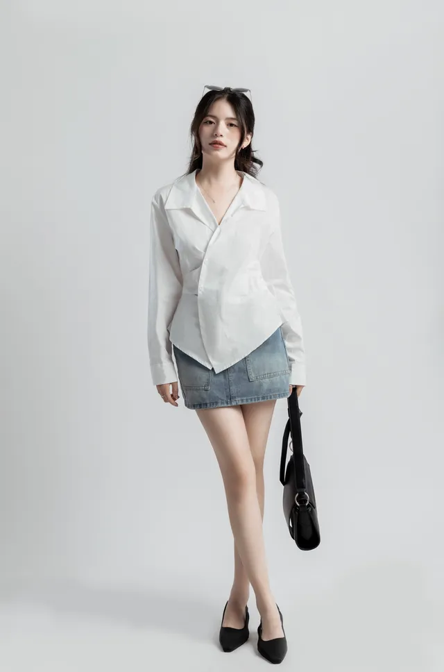 Chân váy nữ dáng a jean ngắn 2túi vuông 3146 ac - Ảnh 2