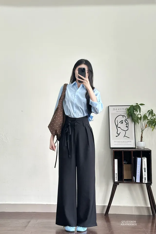 Quần tây nữ suông lưng cao kèm dây thắt eo lh120824al - Ảnh 2