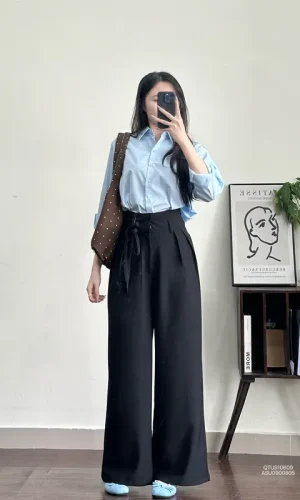 Quần tây nữ suông lưng cao kèm dây thắt eo lh120824al
