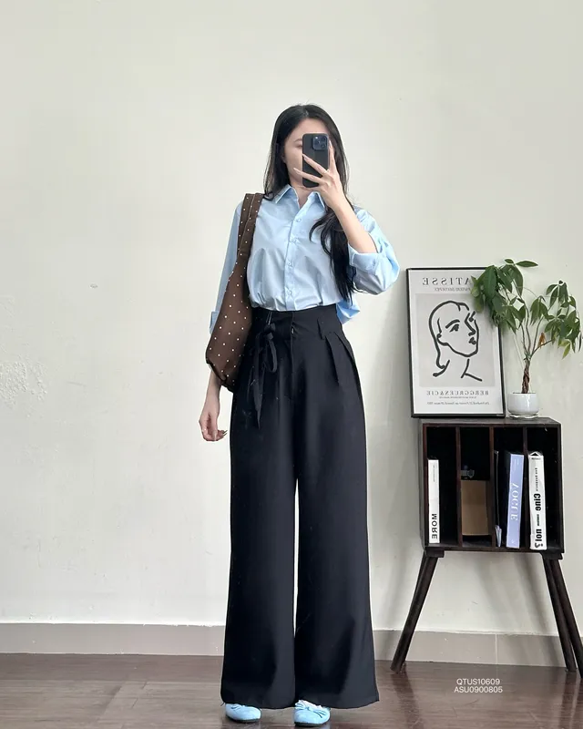 Quần tây nữ suông lưng cao kèm dây thắt eo lh120824al