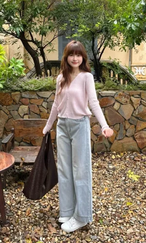 Alternative view of Áo dệt kim tay dài cadigan cổ tim 5 nút luh.t01