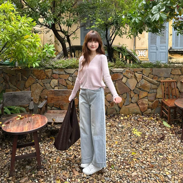 Áo dệt kim tay dài cadigan cổ tim 5 nút luh.t01 - Ảnh 2