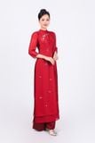 BDA50156 - Áo dài truyền thống vải tơ dáng ôm hai tà cổ tàu tay dài thân áo đính ngọc tạo kiểu - Ảnh 41