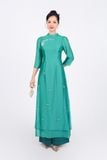 BDA50156 - Áo dài truyền thống vải tơ dáng ôm hai tà cổ tàu tay dài thân áo đính ngọc tạo kiểu - Ảnh 33