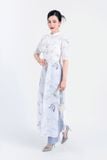 BDA50157 - Áo dài cách tân vải tơ dáng suông cổ tàu tay lỡ vai bồng nhẹ hai tà đính hoa 3D khoá thân sau - Ảnh 33