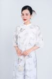 BDA50161 - Áo dài cách tân vải tơ dáng suông hai tà cổ tàu tay loe thân áo phối dây tua rua trang trí khoá thân sau - Ảnh 50