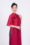 BDA50165 - Áo dài cách tân vải tơ dáng suông hai tà cổ tàu tay áo giác lăng thân áo đính hoa 3D cao cấp - Ảnh 83