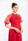 BDA70106 - Áo dài cách tân vải voan dáng suông cổ cao 2cm thân thêu họa tiết cut - Ảnh 36
