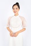 BDA70106 - Áo dài cách tân vải voan dáng suông cổ cao 2cm thân thêu họa tiết cut - Ảnh 30