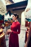 BDA90169 - Áo dài truyền thống vải nhung dáng ôm cổ tròn thân đính hoa 3D cao cấp - Ảnh 38