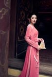 BDA90169 - Áo dài truyền thống vải nhung dáng ôm cổ tròn thân đính hoa 3D cao cấp - Ảnh 47