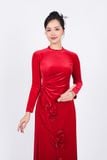 BDA90169 - Áo dài truyền thống vải nhung dáng ôm cổ tròn thân đính hoa 3D cao cấp - Ảnh 42