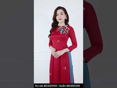 BDA50150 - Áo dài truyền thống vải lụa dáng ôm cổ tròn tết tạo kiểu thân đính hoa 3D trang trí khóa thân sau - Ảnh 42